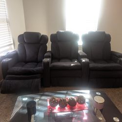 3 Black Theater Chairs