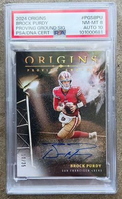 BROCK PURDY 2024 ORIGINS PROVING GROUND SIGNATURES AUTO 10/35 PSA 8 AUTO 10