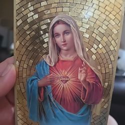 Prayer To The Immaculate Heart Of Mary Gold Foil Mosaic Hanging Wall Plaque NEW IN PACKAGE  6" X 4"