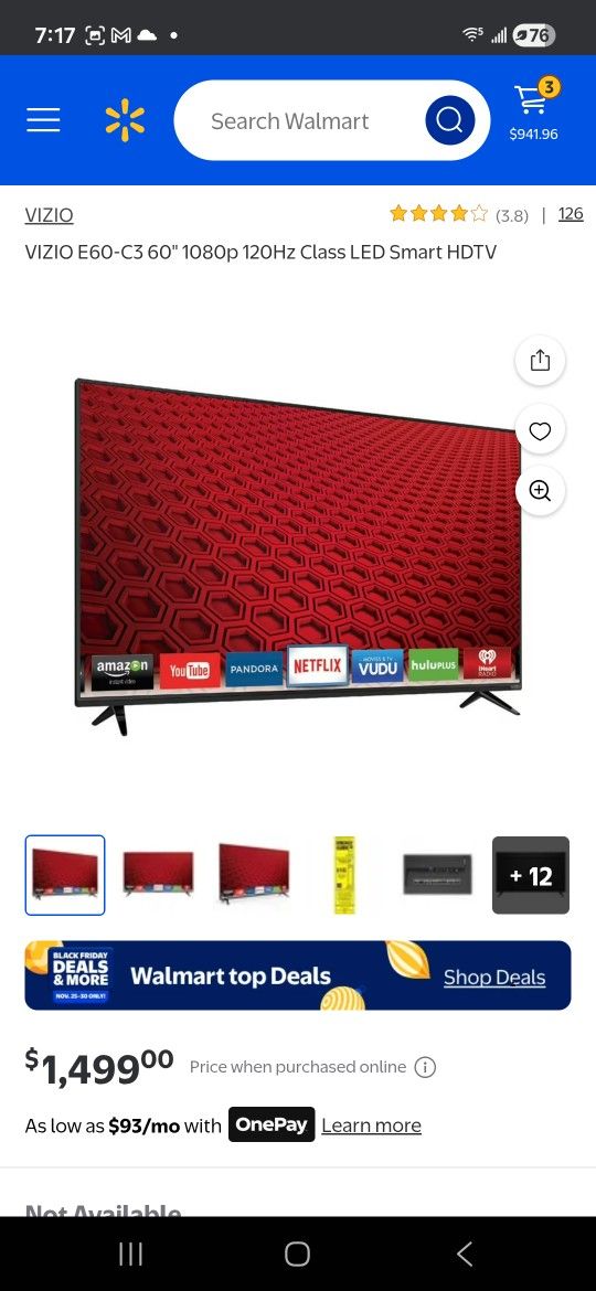 Vizio 60 Inch Model E60-C3 $500 OBO