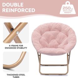 Saucer Chair for Adults, Comfy Living Room Lounge Chair for Bedroom Corner, Dorm, Apartment, Faux Fur Fluffy Circle Accent Seat with Thick Padded & Fo