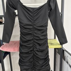 Black Ruched Mini Dress - Size XS (New)