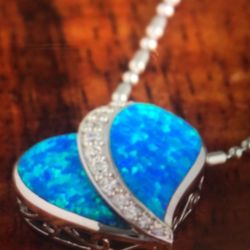 Silver Heart Opal And Clear Cz Pendant 