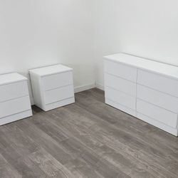 White Dresser And 2 Nightstands - Cómoda Y 2 Mesitas De Noche Color Blanco 