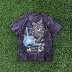 The Mountain Cat Fortune Teller T-Shirt Purple Tie-Dye Graphic Tee Size Small