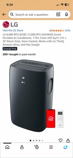 LG Smart Portable Air conditioner 8,000 BTU (DOE) 12,000 BTU (ASHRAE). (14' x 25' Room Size)