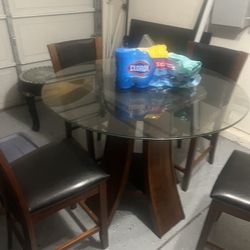 Thick Glass, Dining Room Table, Leather Chairs, Cherry US made