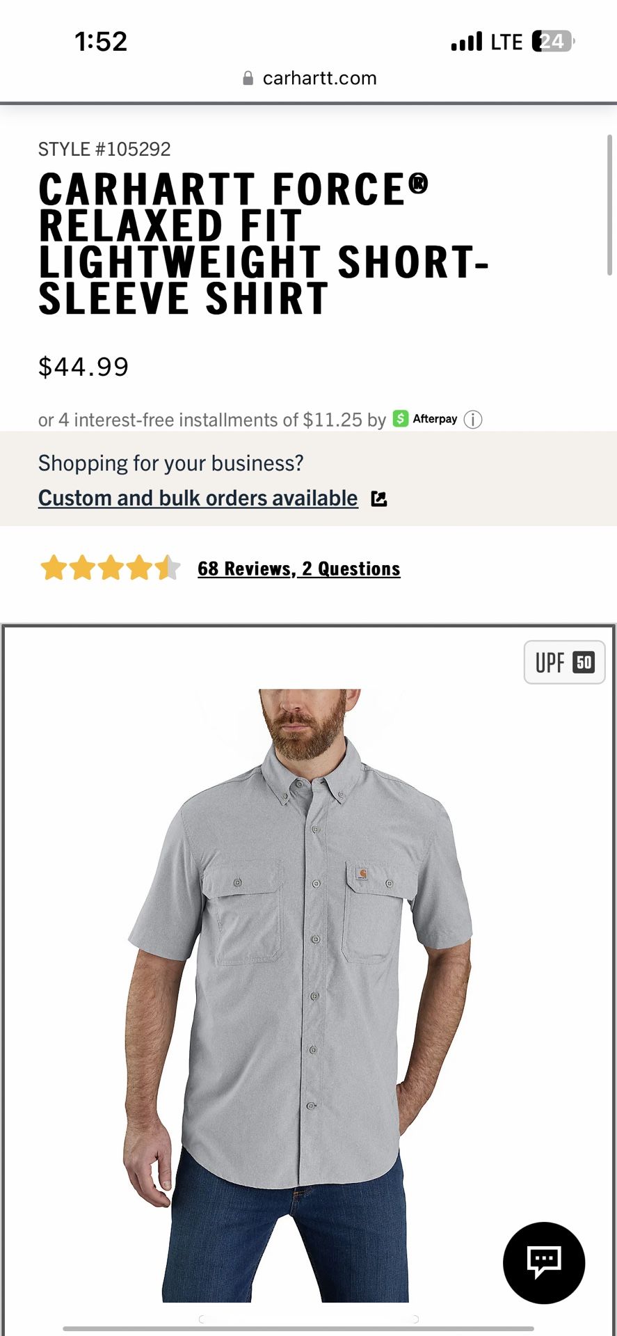 New Carhartt Shirt 2XL Short Sleeve Button Up Light Weight