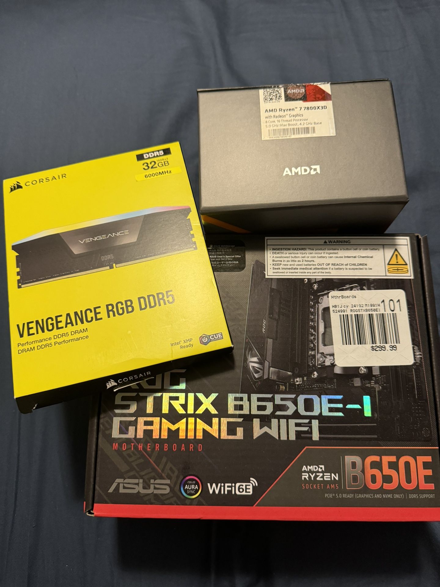 PC Parts 7800x3d, B650e-I ITX MB, 32GB DDR5