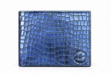 Blue Croc-Embossed Leather Bifold Wallet