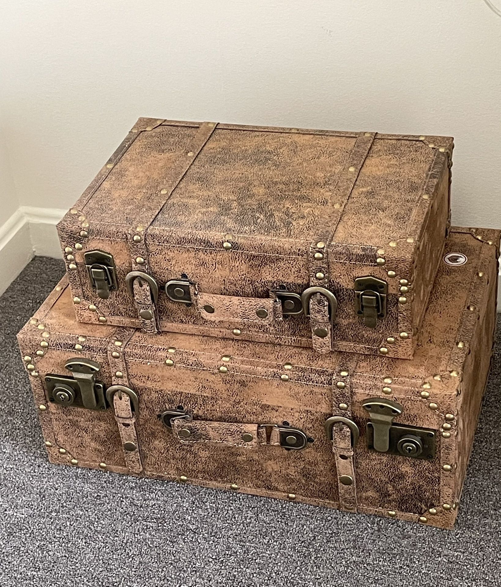 Vintage Leather Luggage Cases with Straps.