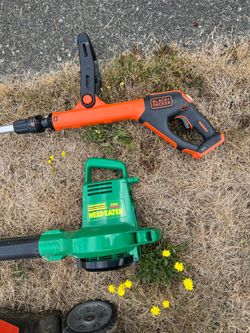 Electric weed eater and leaf blower.