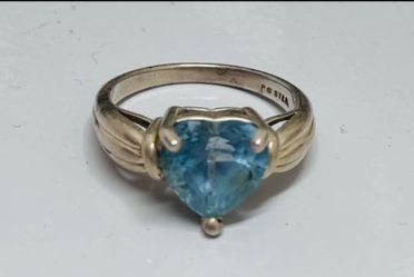 Heart Shaped Blue Topaz 9mm Sterling Silver .925 Ring