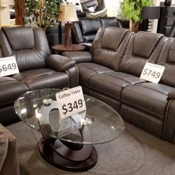 Brand New Gray Air Leather Manual Reclining Sofa + Loveseat 2PCs Set