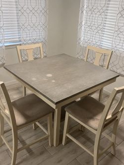 Counter-Height Dining Table Set with Four Chairs – Gray & Cream Finish