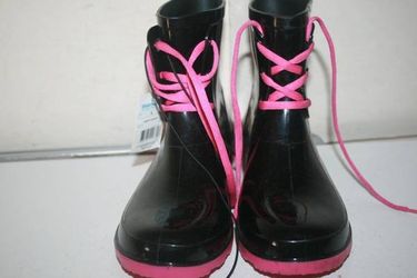 Women's Rain Low Cute Rain lace up Rubber Boots, Black/Pink, Size 6