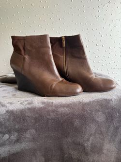 Brown Michael Kors Leather Wedge Ankle Boots