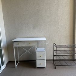 Free White Study Desk + Metal Shoe Rack 