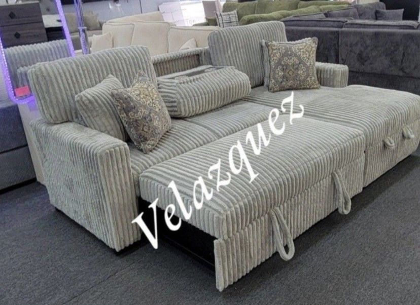 ✅️✅️2-Piece Convertible Sectional Sleeper Sofa W/Fold-Down Table & Chaise Storage✅️✅️