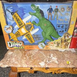 Dino Valley Playset with Dinosaur, Plane & Action Figure Boxed