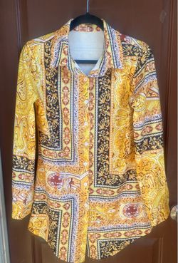 Baroque Print Long Sleeve Button-Up Shirt