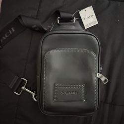 Black Coach Leather Sling/crossbody Bag