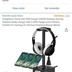 Headphone stand with usb charger cozoo desktop gaming headset discount holder hanger with 3 usb charger and 2 outlets