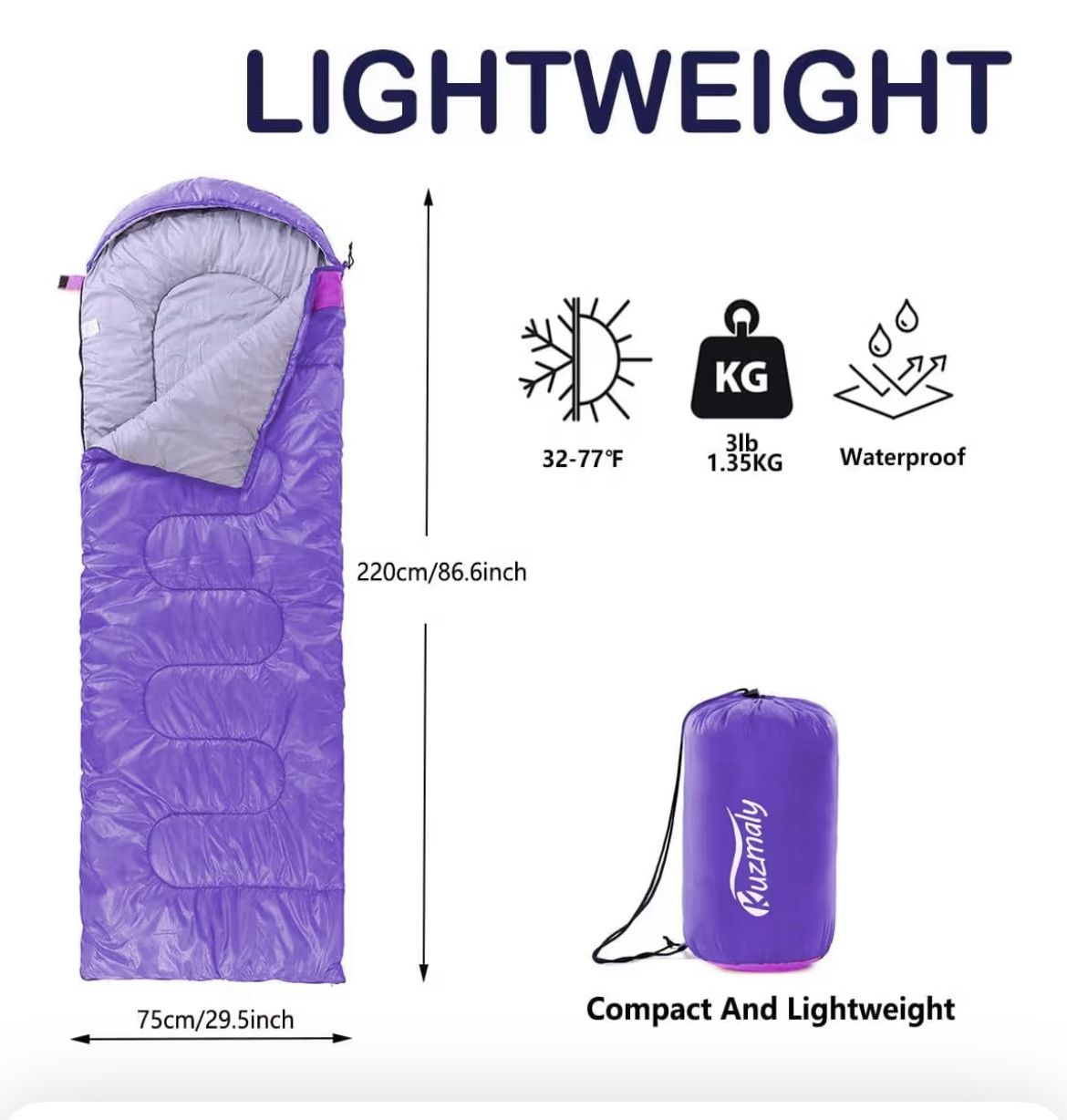 Camping Sleeping Bag 3 Seasons Lightweight &Waterproof with Compression Sack Camping Sleeping Bag Indoor & Outdoor for Adults & Kids
