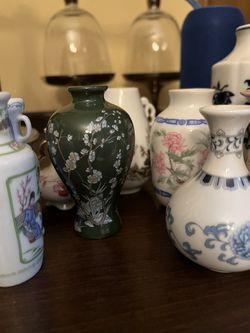 Miniature Japanese Hand painted Vase Set Of 12