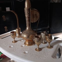 Gold Plated Tea Kettle And Cups