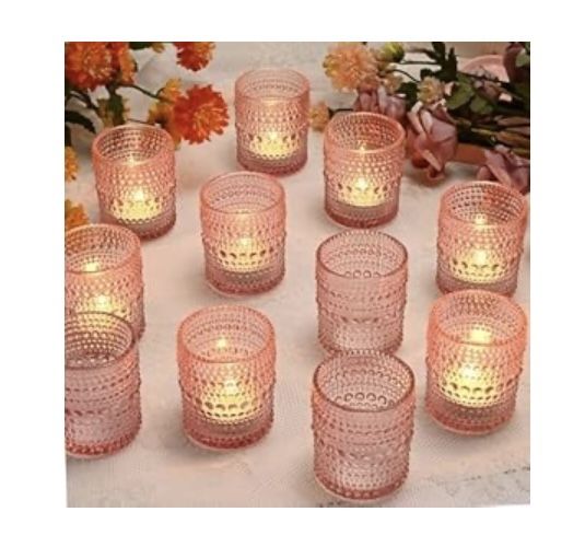 Brand New - 24 pcs Glass Candle Holders Pink