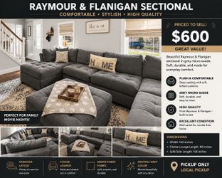 Raymour and Flanigan Gray Sectional Sofa with Ottoman micro suede