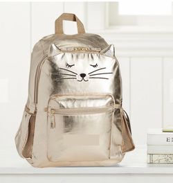 Pottery Barn Kids Emily & Merritt Metallic Gold Kitty Cat Backpack Bling Glamor