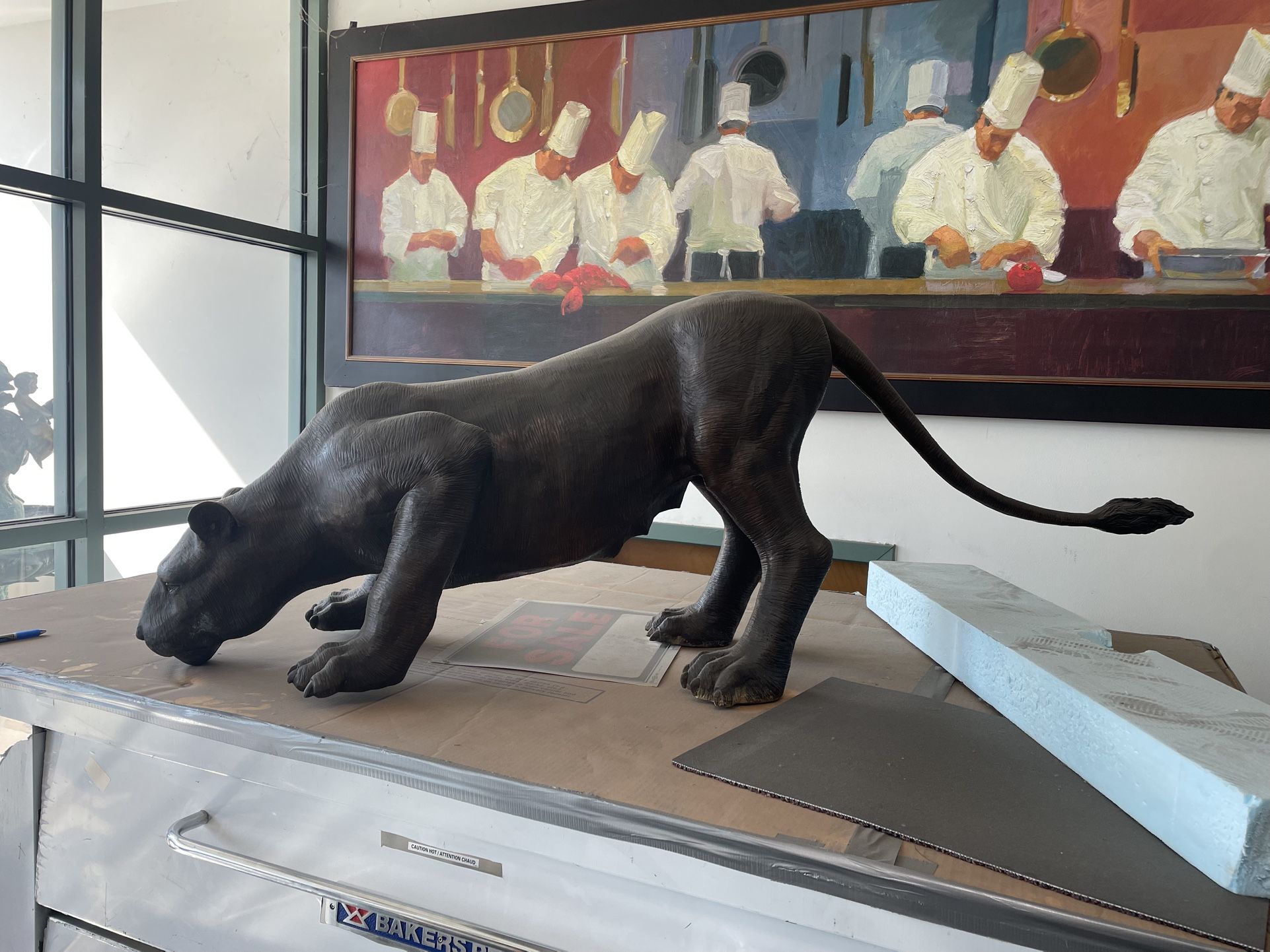 Metal Lioness Drinking Water Statue