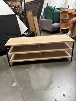 Industrial Style TV Stand – Wood & Black Metal Entertainment Center