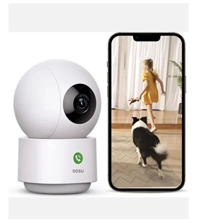 AOSU 2K QHD SECURITY CAMERA INDOOR SUPPORTS ONE-TOUCH CALLING, 360° PAN&TILT