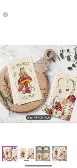 2pcs Dishcloths, Mushroom Pattern Decorative Kitchen Dish Towels,  Super Soft Decorative Hand /Dish Towels 16"x24"  New