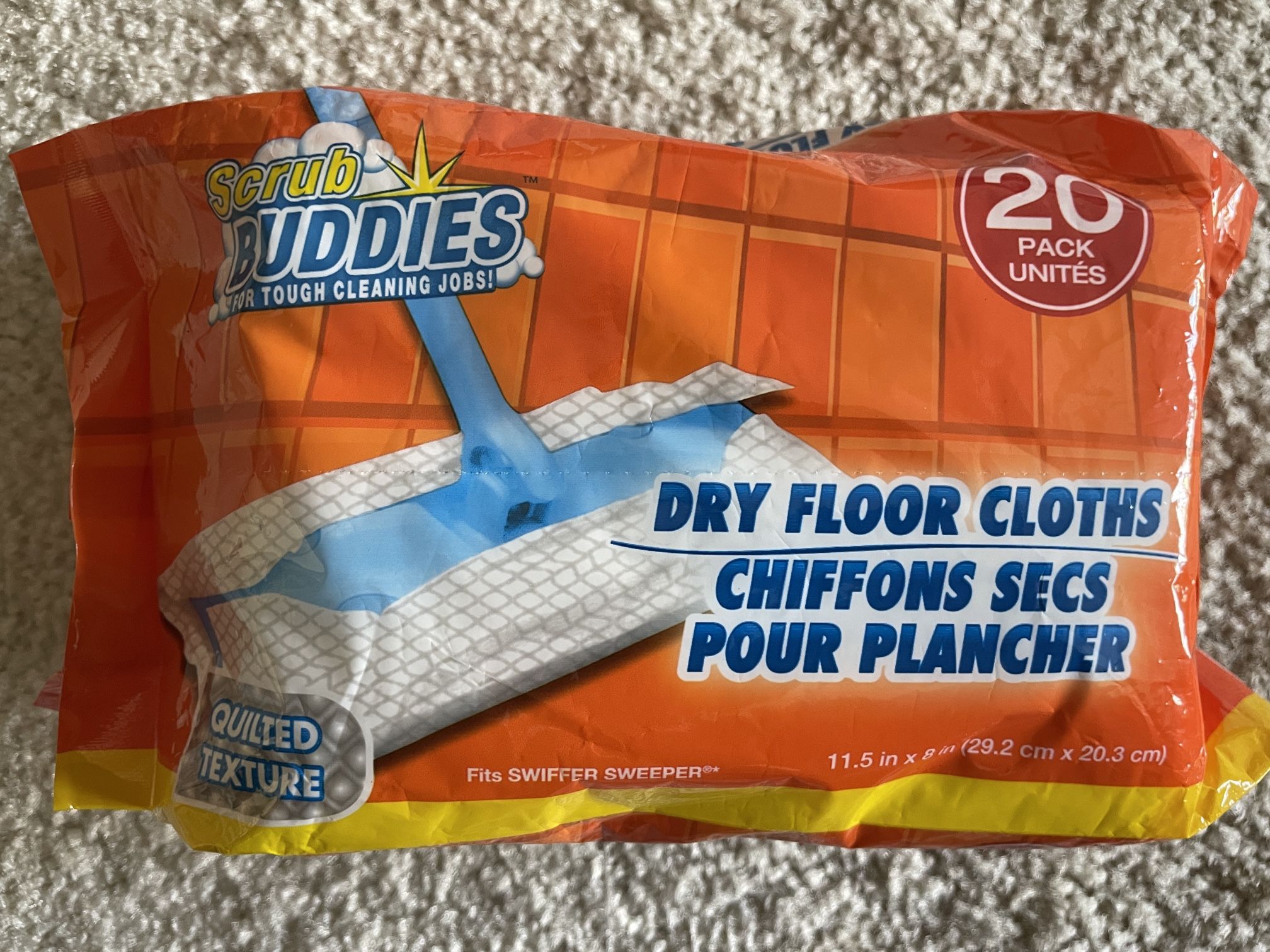 New! Pack Of 20 Swiffer Dry Floor Clothes - Scrub Buddies - Quilted Texture