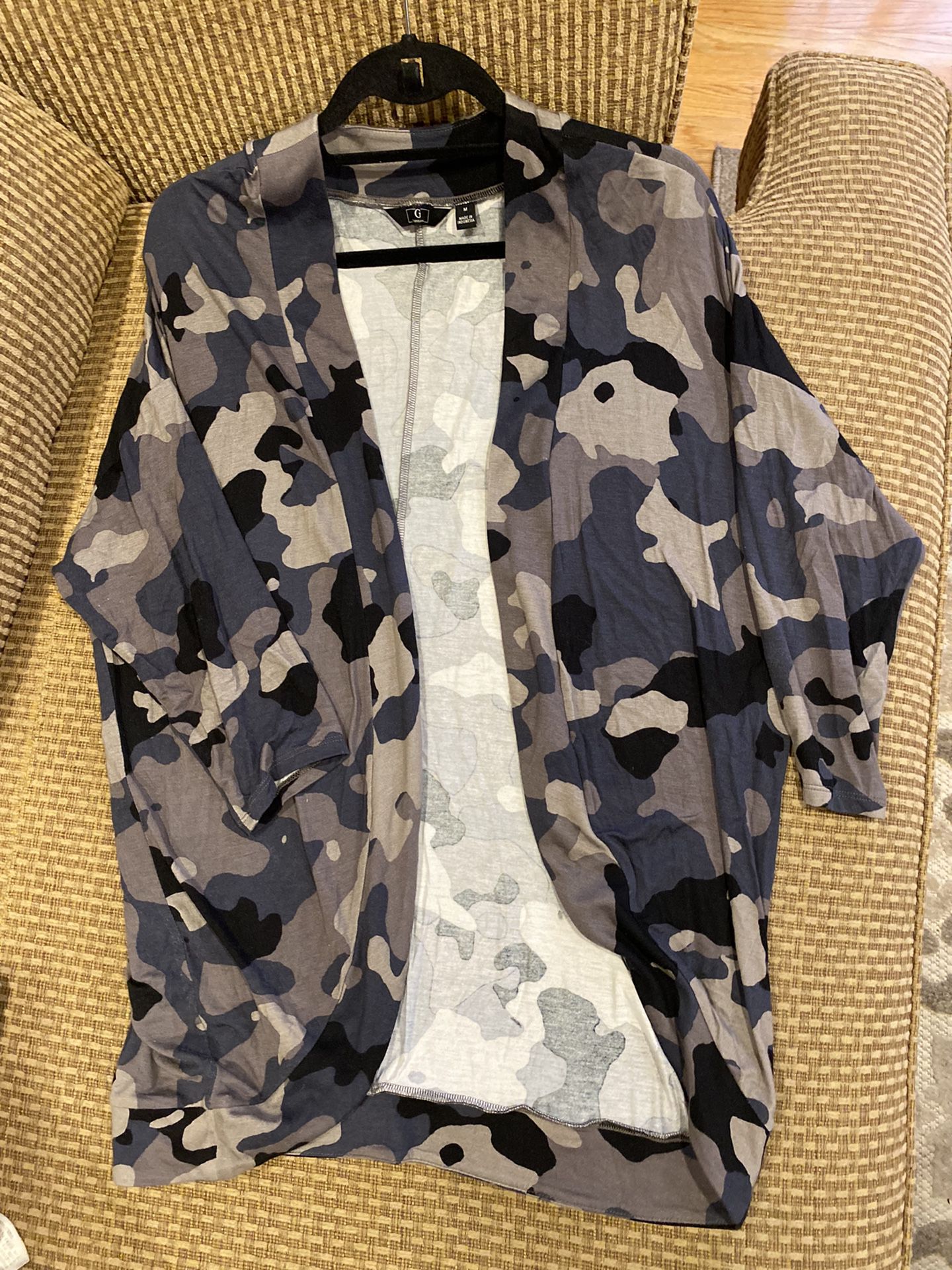 Gray/Black Camouflage Top And Cardigan