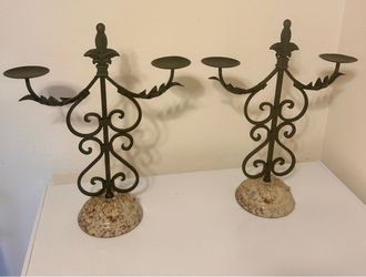 Pair of Wrought Iron Candelabras with Ceramic Base