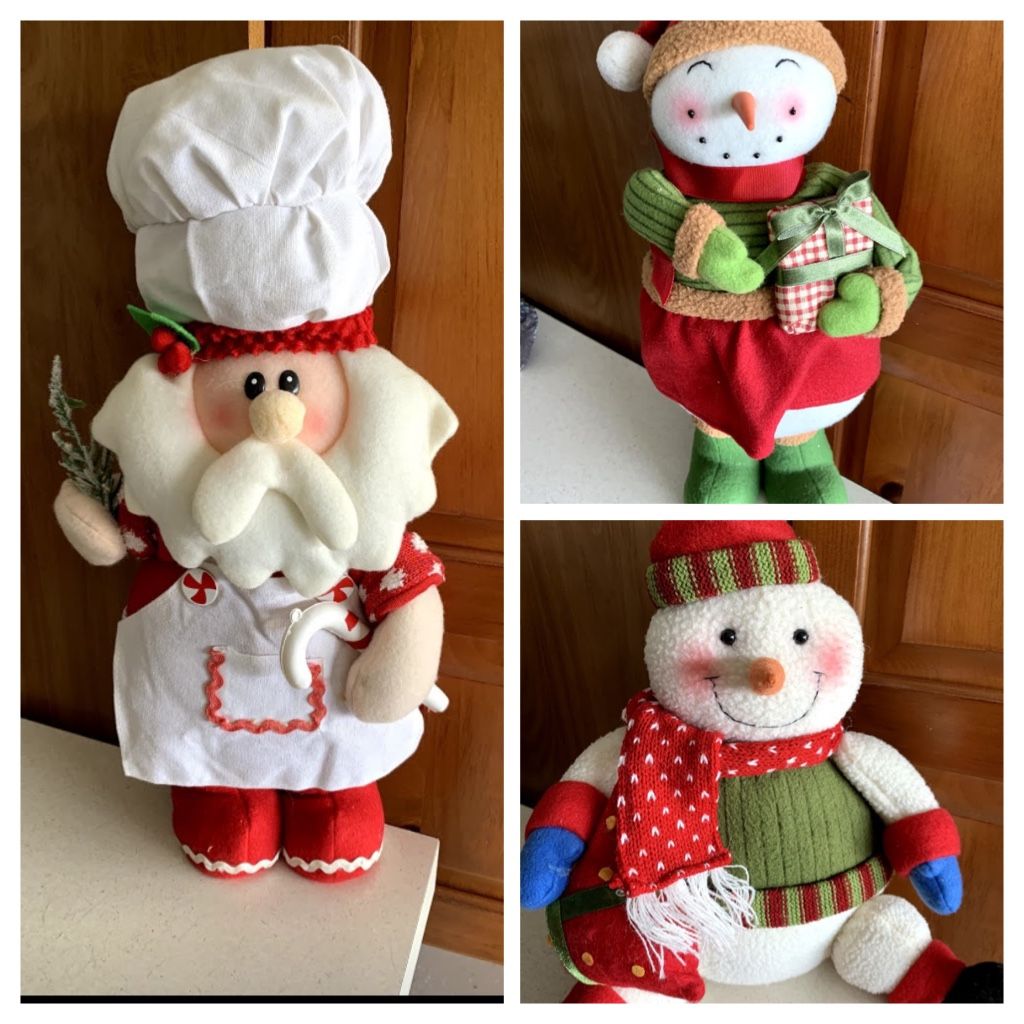 Three (3) Christmas decorations, Snowman 10 ”, snowman 11” and cooked men 16 ”.  Used in good condition $ 6.00 each or $ 15 for all three.