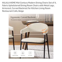 HULALA HOME Mid-Century Modern Dining Chairs Set of 4 Fabric Upholstered Beige