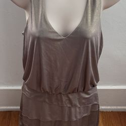 Laundry by Shelli Segal Metallic Gold Sequence V-neck Tiered Skirt Dress, size 0