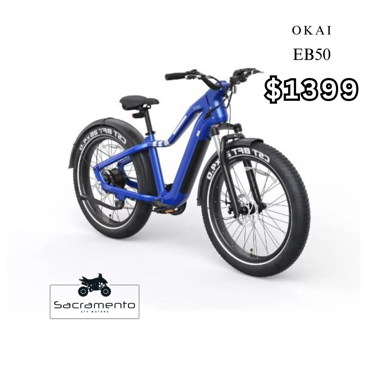 New Electric Bicycle For Sale In Sacramento! OKAI EB50 eBike – 28 MPH, 45-mile range, fat tires, only $1399 at Sacramento ATV Motors