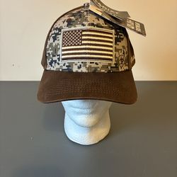 Ariat Work Mens Brown Digital Camo American Flag Snapback Cap Hat NEW W/TAG