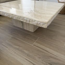 Vintage Italian Polished Travertine Coffee Table With Live Edge