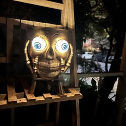 Gold  skull plant Planter Pot  Halloween witch decor, decoration, jack-o’-lantern light up eyes