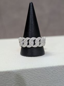 Solid Silver Moissanite Cuban Ring
