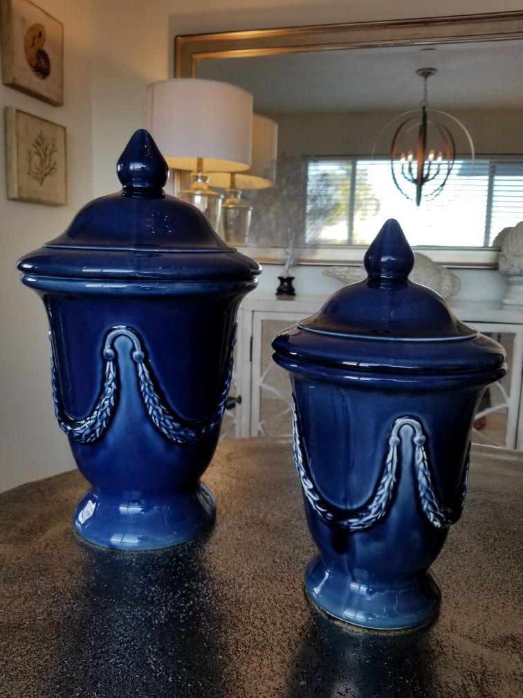 Royal Blue Canister Vases with lids