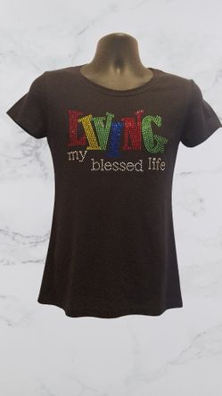 Christian Ladies Rhinestones T-Shirt "Living My Blessed Life"